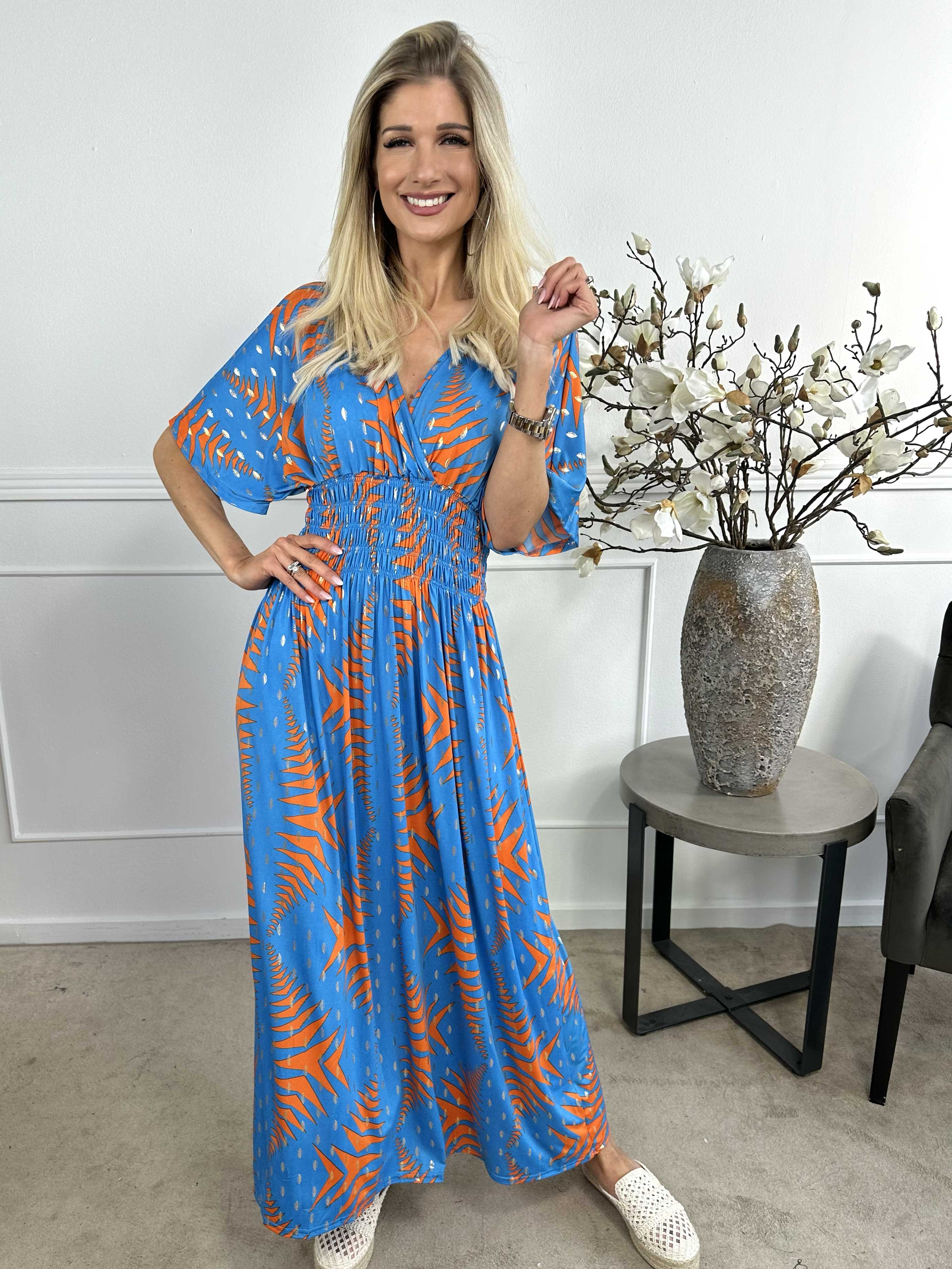 Pams Pattern - Lång klänning med resår i skrynkelfritt tyg